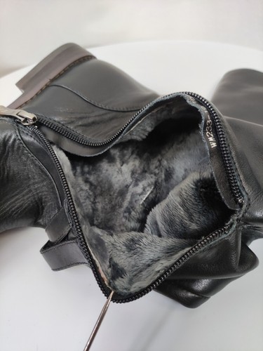 Wit Mooni Leather Boots Knee High Black Faux Fur Insole Low Flat Heel 36 - Picture 11 of 16