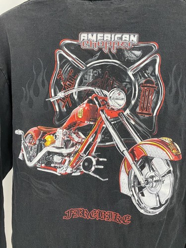 VTG American Chopper Fire Bike Long Sleeve Flame Spectrum Faded T-Shirt Size L - Picture 4 of 4