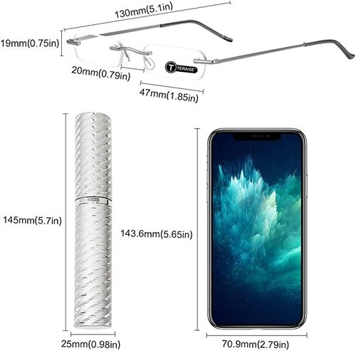 Gafas de lectura ligeras sin marco TERAISE lente transparente con estuche de tubo con clip para lápiz - Imagen 36 de 42