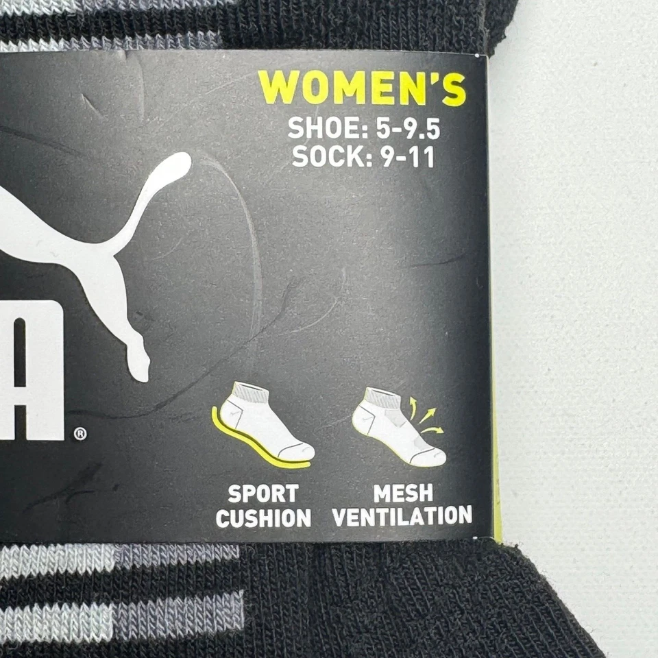 Zapato PUMA Mujer 6 Pares Cuarto Crew Calcetines Talla 5-9.5 Negro con Suelas Grises Foto 2 de 4