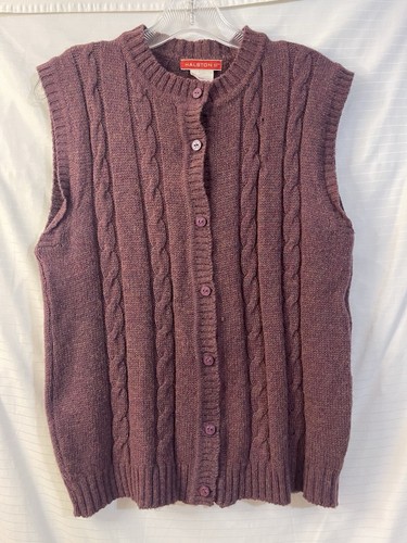 Halston, Vintage Halston III Burgundy Sleeveless Wool Sweater Vest Size Large