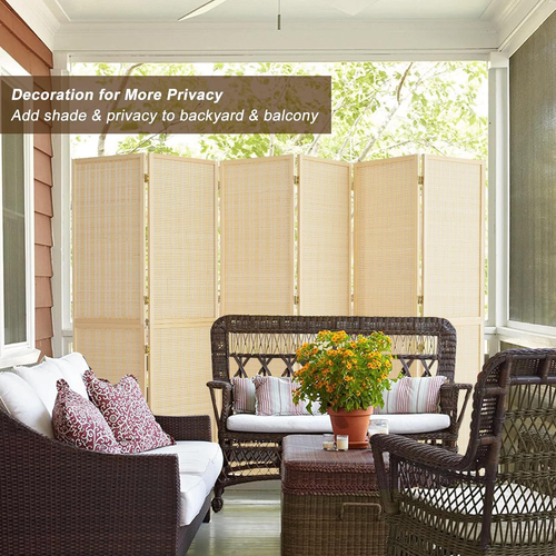 6 Panel Bamboo Room Divider, 6Ft Tall Folding Privacy Screen for Room Separation - Picture 6 of 7