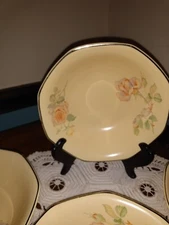 Set 4 6" Vintage Homer Laughlin W132 Fruit Berry Dessert Bowls Yellow Pink Roses