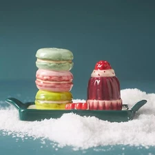 Anthropologie Holifaye Salt & Pepper Ceramic Stoneware Holiday Macaroon Desert