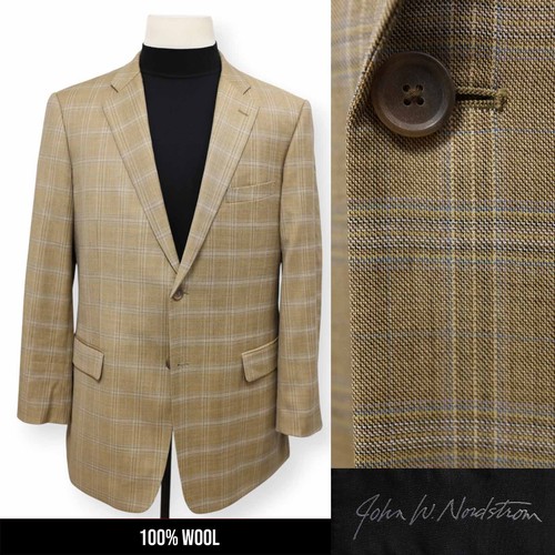 NORDSTROM LORO PIANA mens tan windowpane sport coat suit jacket blazer 42 L