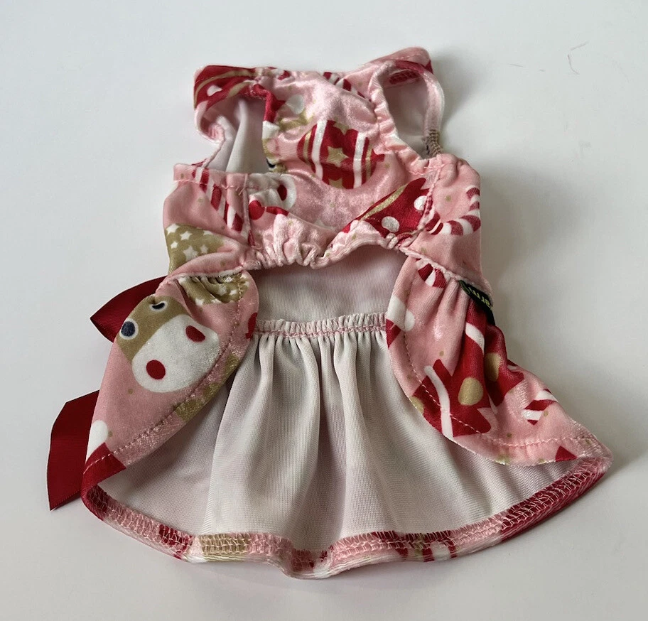 Fitwarm XS/S Christmas Dress Pink Christmas Print Red Bow Candy Canes Santa Hats - Image 2 of 3