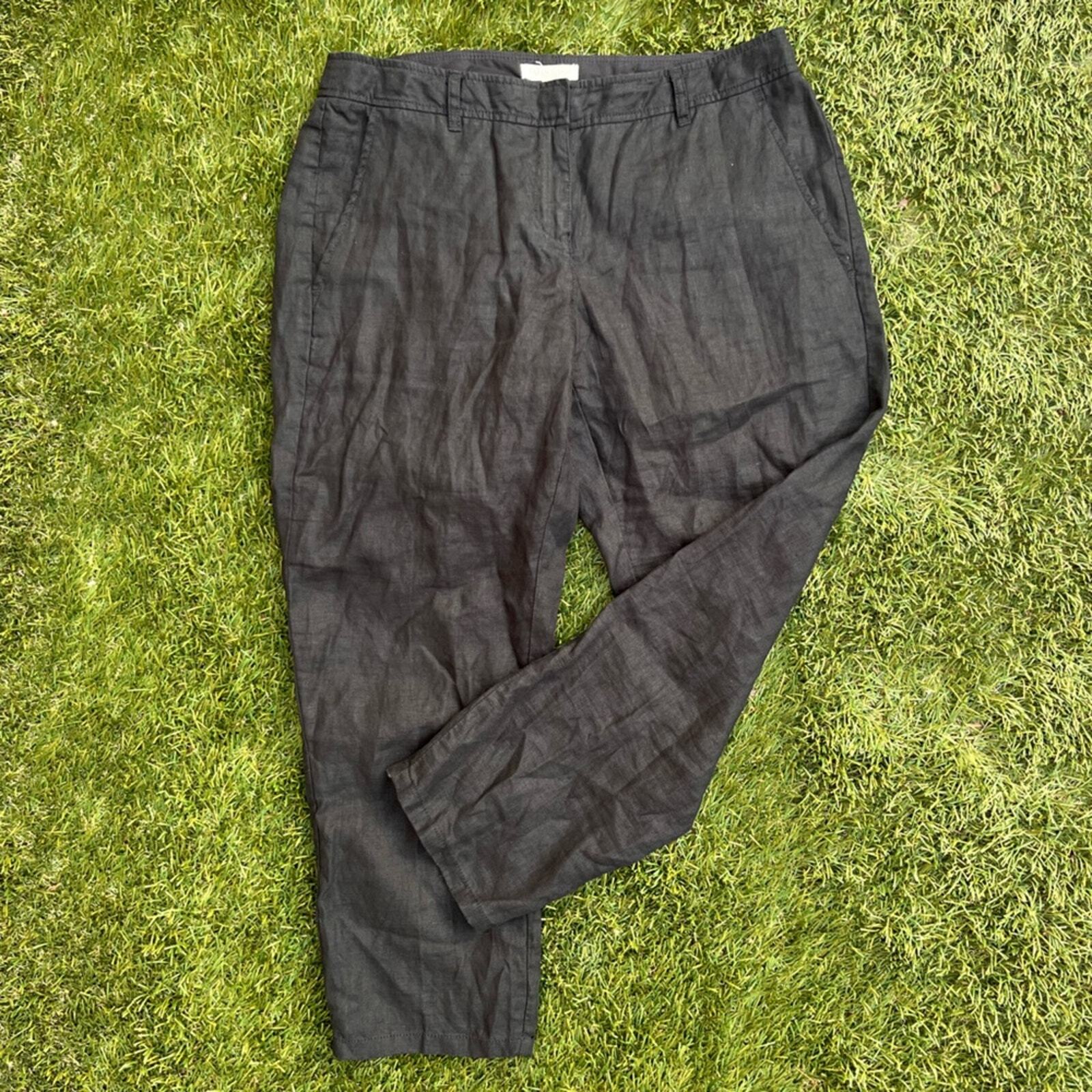 Eileen Fisher 100% Organic Linen Lightweight Relax Fit Pants Black Size 4 Petite