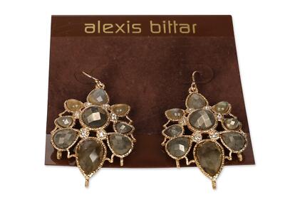 Alexis Bittar 302309 Women Gold Plated Hammered Drop Earrings w/ Stones Read*