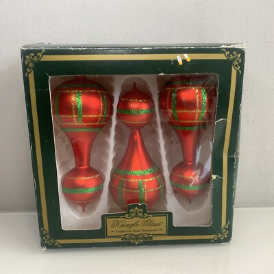 Kurt S. Adler Kringle traditionelle Glas Ornamente rot & grün Weihnachten Feiertage