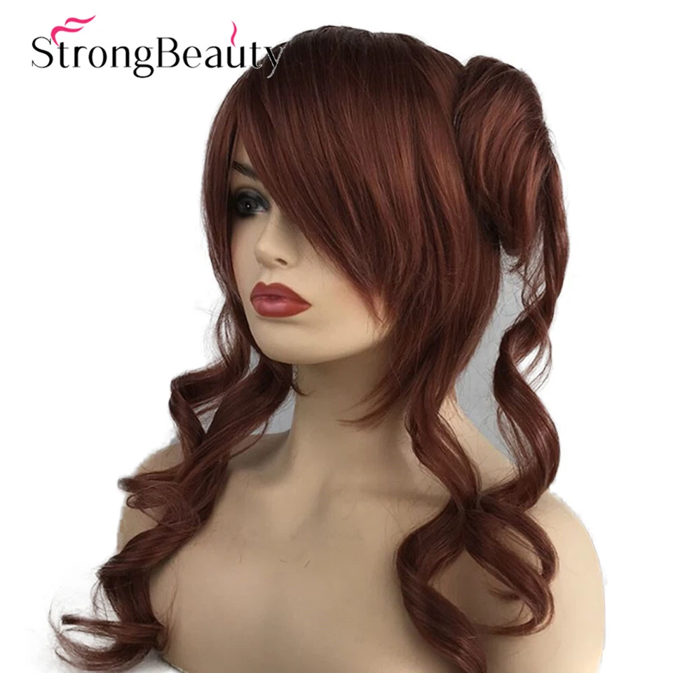 Peluca larga rosa oscuro onda corporal doble cola de caballo dulce anime cosplay pelo Foto 4 de 4