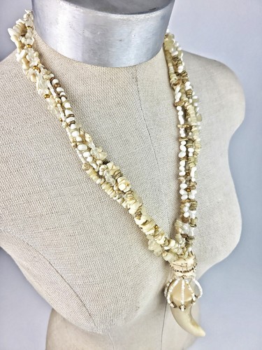Sobral Africa Large Tusk & 3 Strand White Gold Pebble Beads Artist Made Necklace - Picture 3 of 7