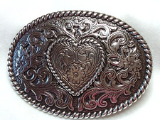 Western Silver Toned Chrome Hearts Style Etched Heart Belt Buckle