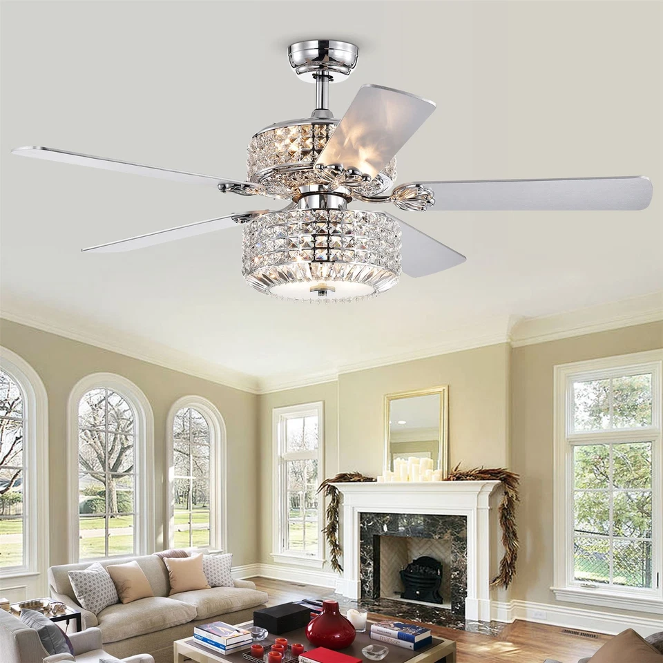 Walter Dual Lamp Chrome 52-inch Lighted Ceiling Fan w Crystal Shades w Remote - Image 3 of 4