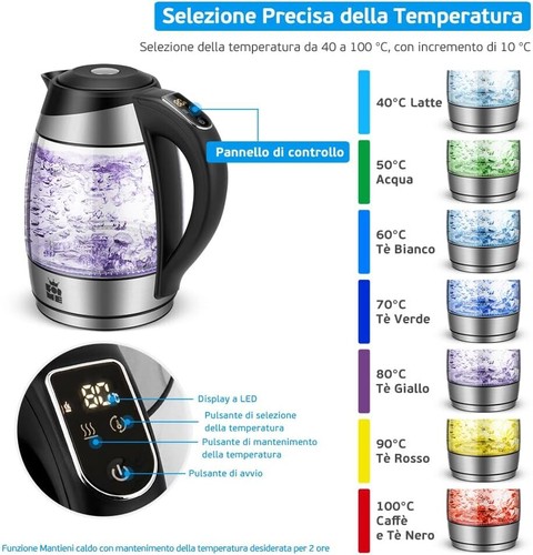 ForMe Bollitore Elettrico in Vetro 1,8 L Selezione della Temperatura Regolabile - Foto 3 di 6