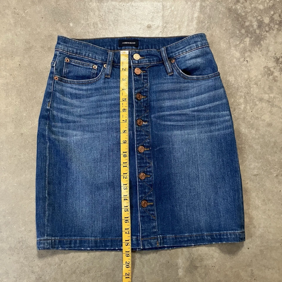 J. Falda Crew Mujer 28 Azul Denim Botón Delantero Simple Clásico Mezcla Algodón Foto 4 de 4