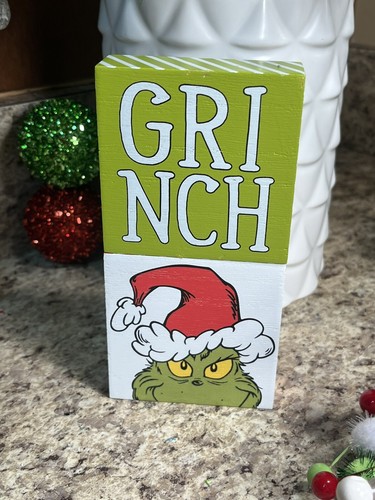 Dr. Seuss How the Grinch Stole Christmas Green " GRINCH " Decor Block U46 - Picture 6 of 6