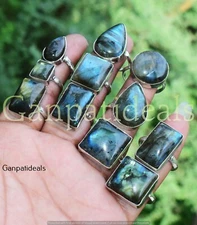 Labradorite Gemstone Fashion Ring Wholesale Lot 925 Sterling Silver Plated Rings