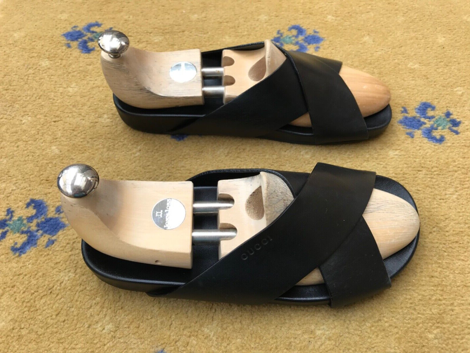 Gucci Sandals Shoes Leather Strap UK 7 US 8 EU 41 Mens Black Crossover thumbnail 5