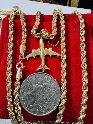 18K 750 Real Saudi Dubai Gold Rope Airplane Necklace 21.5”/22” long 3.2mm 6.8g - Picture 14 of 24