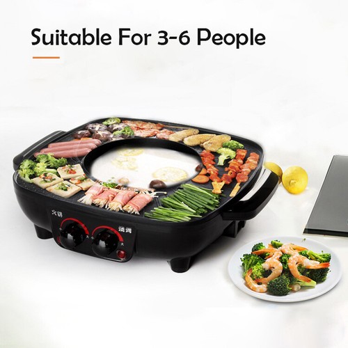 Electric BBQ Hot Pot Pan Plate Shabu Oven Grill Boil Cook Barbecue Smokeless - Picture 6 of 8