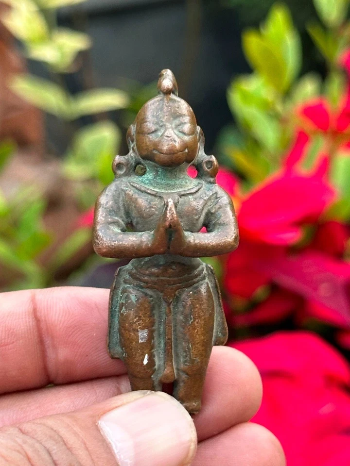 Antigua escultura en miniatura rara de bronce forjada a mano del dios hindú Hanuman JI de 1700 Foto 2 de 4