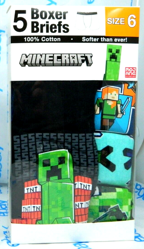 Minecraft Boxer Briefs (5 Pairs) Boys Size 6 Or 8 - 100% Combed Cotton - Picture 14 of 15