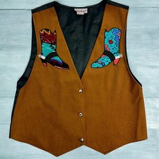 Vintage USA LIVE IT UP Western Cowboy Boots Rodeo Brown Vest Shirt sz S UNISEX