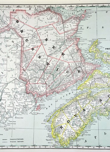 1892 Rand McNally Map Nova Scotia New Brunswick Halifax Cape Breton Canada - Picture 2 of 5