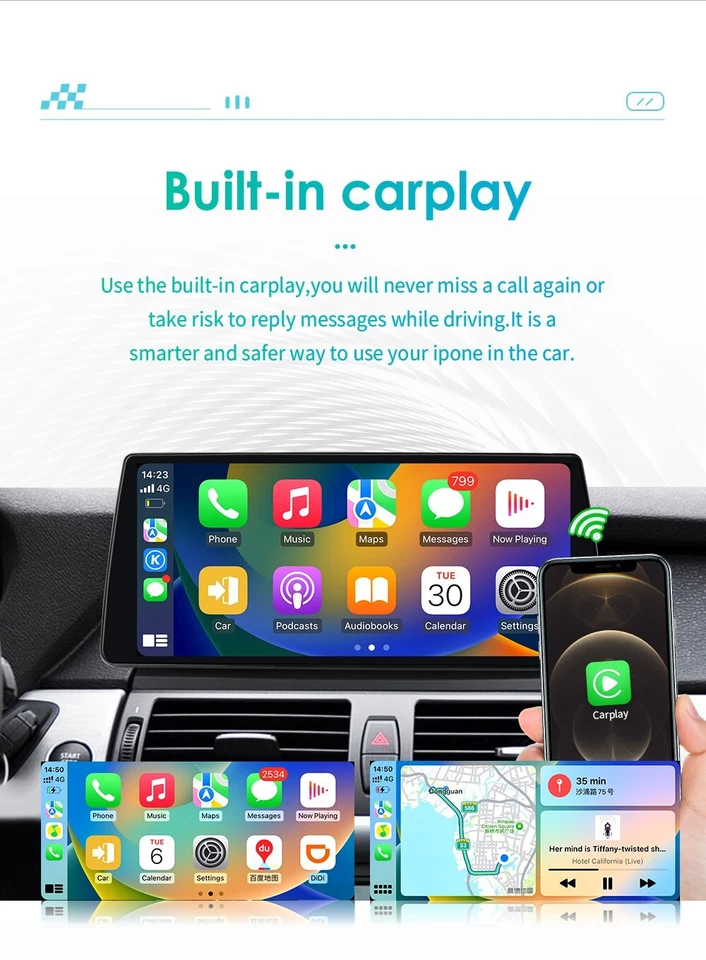 Android12 汽车 GPS 立体声 CarPlay 收音机 8+128GB 适用于宝马 X5 E70 X6 E71 CIC 2011-13 — 第 4/4 张图片