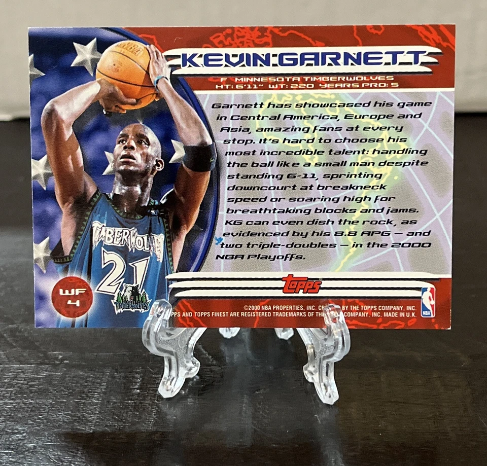 2000-01 Topps Finest World's Finest #WF4 Kevin Garnett Timberwolves HOF - Image 2 of 2