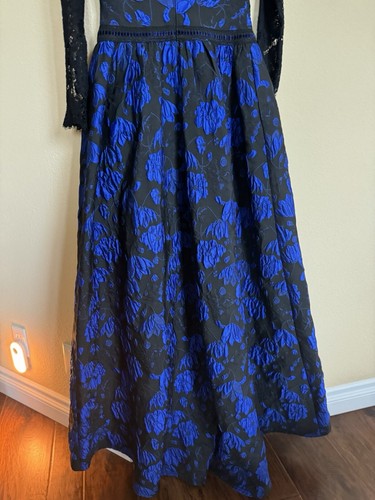 Nwt Tadashi Shoji Lace Bodice Long Gown Size 4 Evening Dress Midnight Blue - Picture 3 of 23