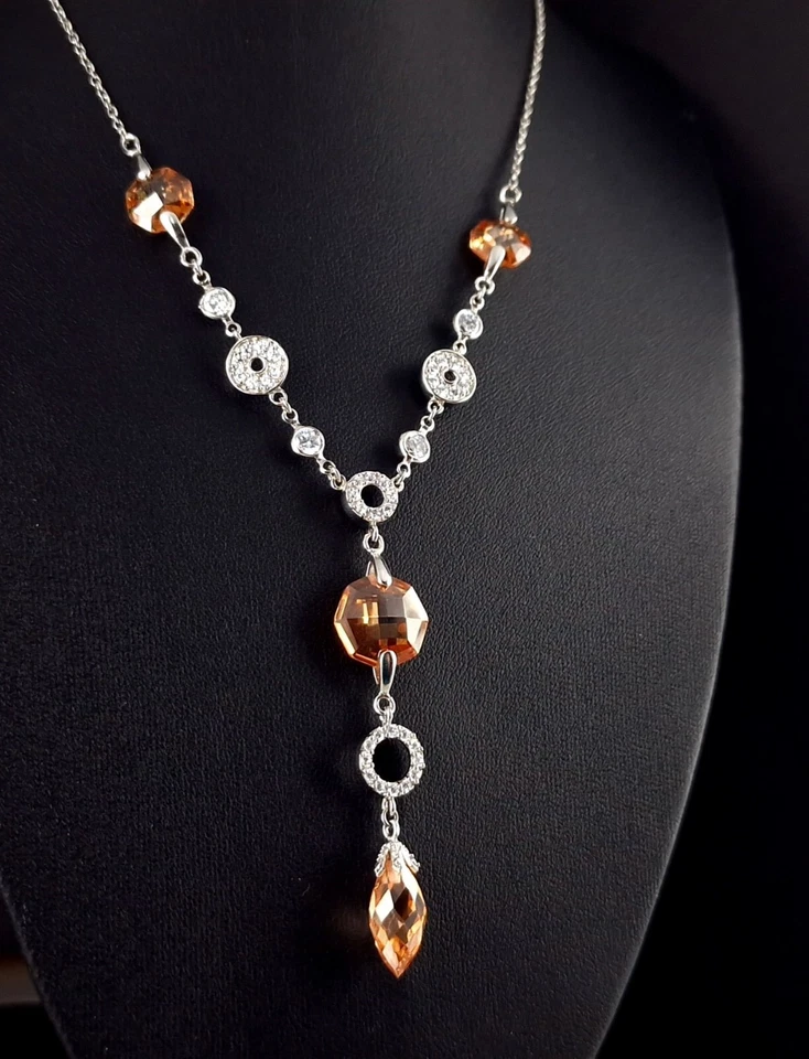 Kette 925 Silber orange Collier Zirkonia - zauberhaft & vielseitig - Bild 3 von 4