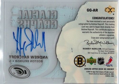 2005-06 Upper Deck Ice - Glacial Graphs Auto Andrew Raycroft #GG-AR - Picture 2 of 2