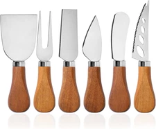Cheese Knife Set – Stainless Steel Blades with Wood Handles for Charcuterie & Sl