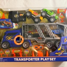 21pc Monster Jam Style Transporter Set - Huge Hauler & 4 Monster Trucks NIB