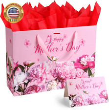 Mothers Day Gift Bag 13.8X9.8X4.2 Inch with Tissue Paper Greeting Card Large Pi