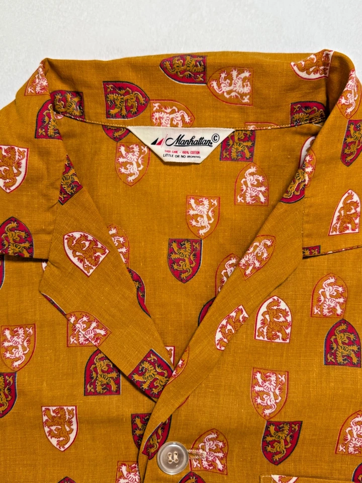 Pijama masculino grande vintage Manhattan 100% algodão dourado conjunto com 2 peças Scotland Lion - Imagem 3 de 4