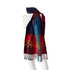 Vintage Express Plaid Scarf Colorful Plaid Fringe Knit Fall Winter