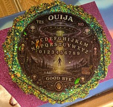 Ouija Spirit Board Round Glitter Resin UFO Alien design