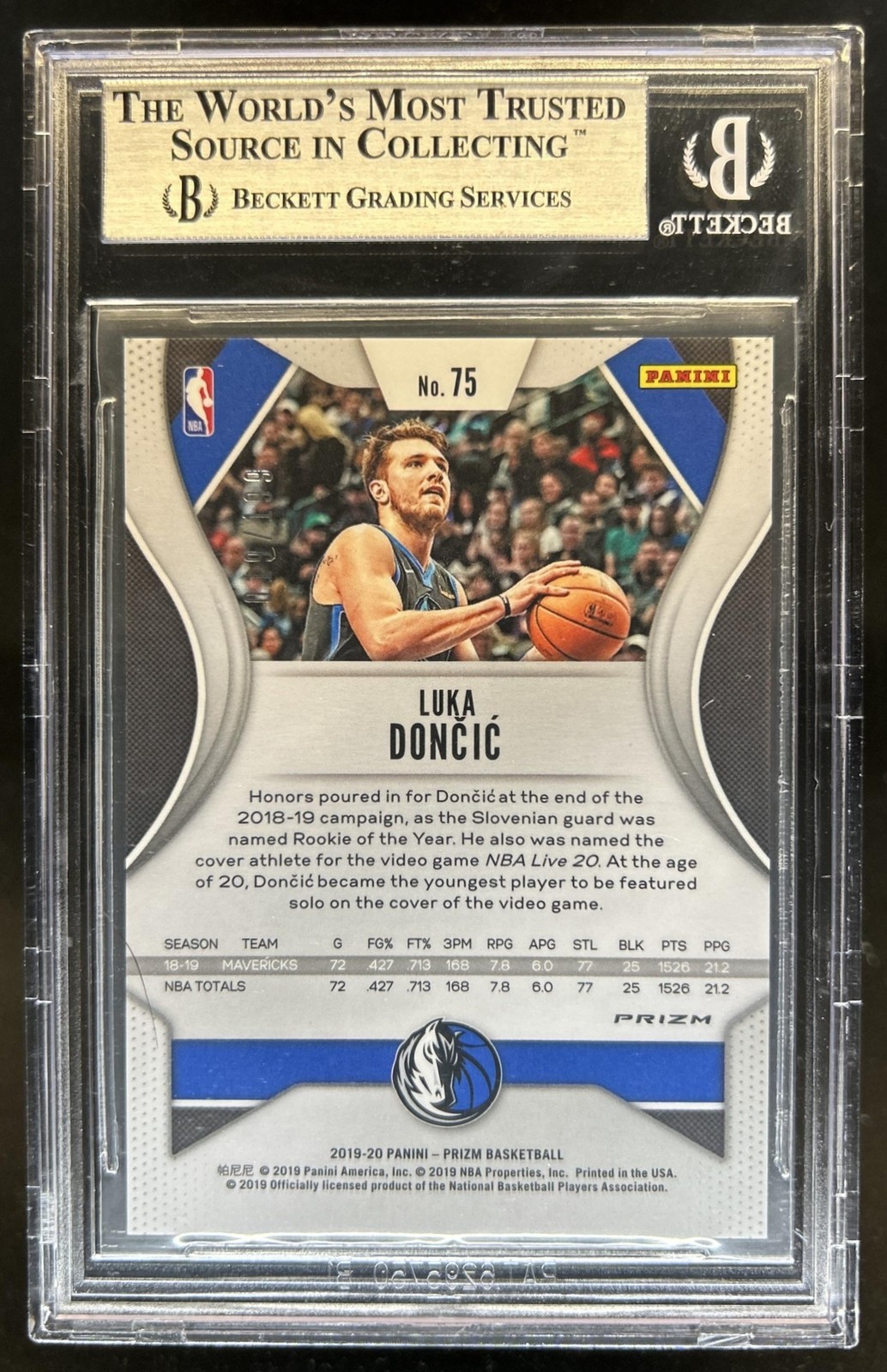 2019-20 Panini Prizm Luka Doncic Prizm Blue #/199 Mavericks BGS 9 view 2