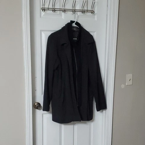 Kenneth Cole Reaction Men's Black Cotton Blend Overcoat Zip/Button L image 5