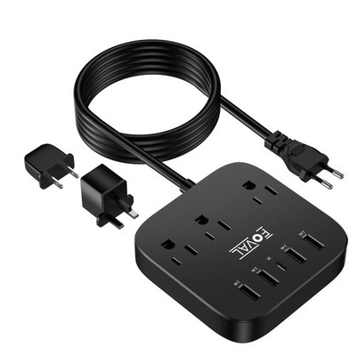 European Travel Plug Adapter, EU UK US Power Strip with USB C and 4 USB Ports...
