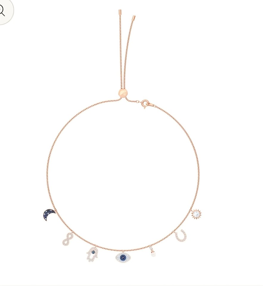 SWAROVSKI CRYSTAL SYMBOL EVIL EYE NECKLACE CHARMS ROSE GOLD 5497664 ...