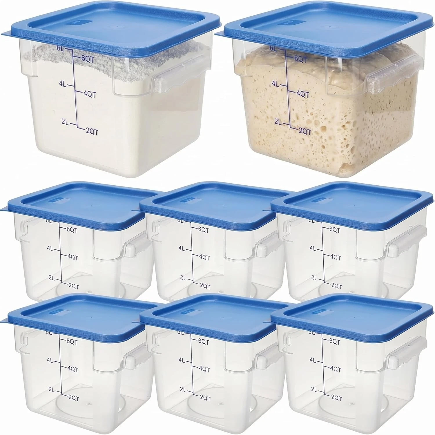 8 Pack 6 Qt Commercial Food Storage Containers W/ Lids Square Food Storage