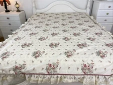 Vintage Pink Cream Floral Rose Cotton Single Doona Cover Lace & Ruffle Trim