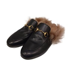 Gucci Princetown Horsebit Mule Leather Fur Black Brown Women's Size EU36/US6