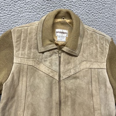 (ヴィンテージ) 60s〜70s McGREGOR Million Mile Vtg McGregor Leather Jacket Mens L Brown Knit Sleeves Full Zip