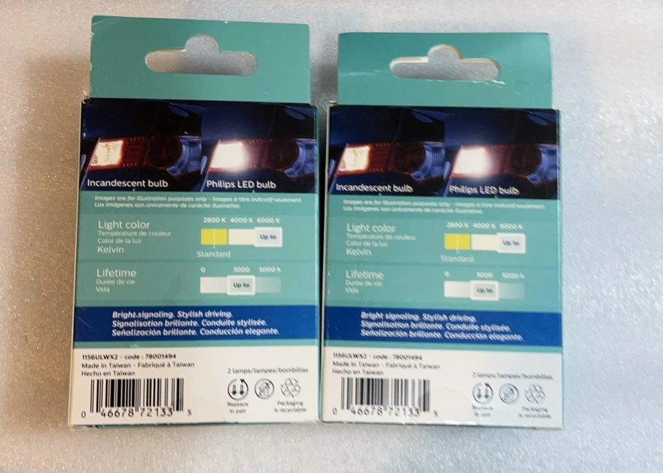 2 Paquetes De Philips Ultinon Luz LED 1156WLED 6K Bombillas Blancas Detener Freno - Caja NUEVA Foto 4 de 4