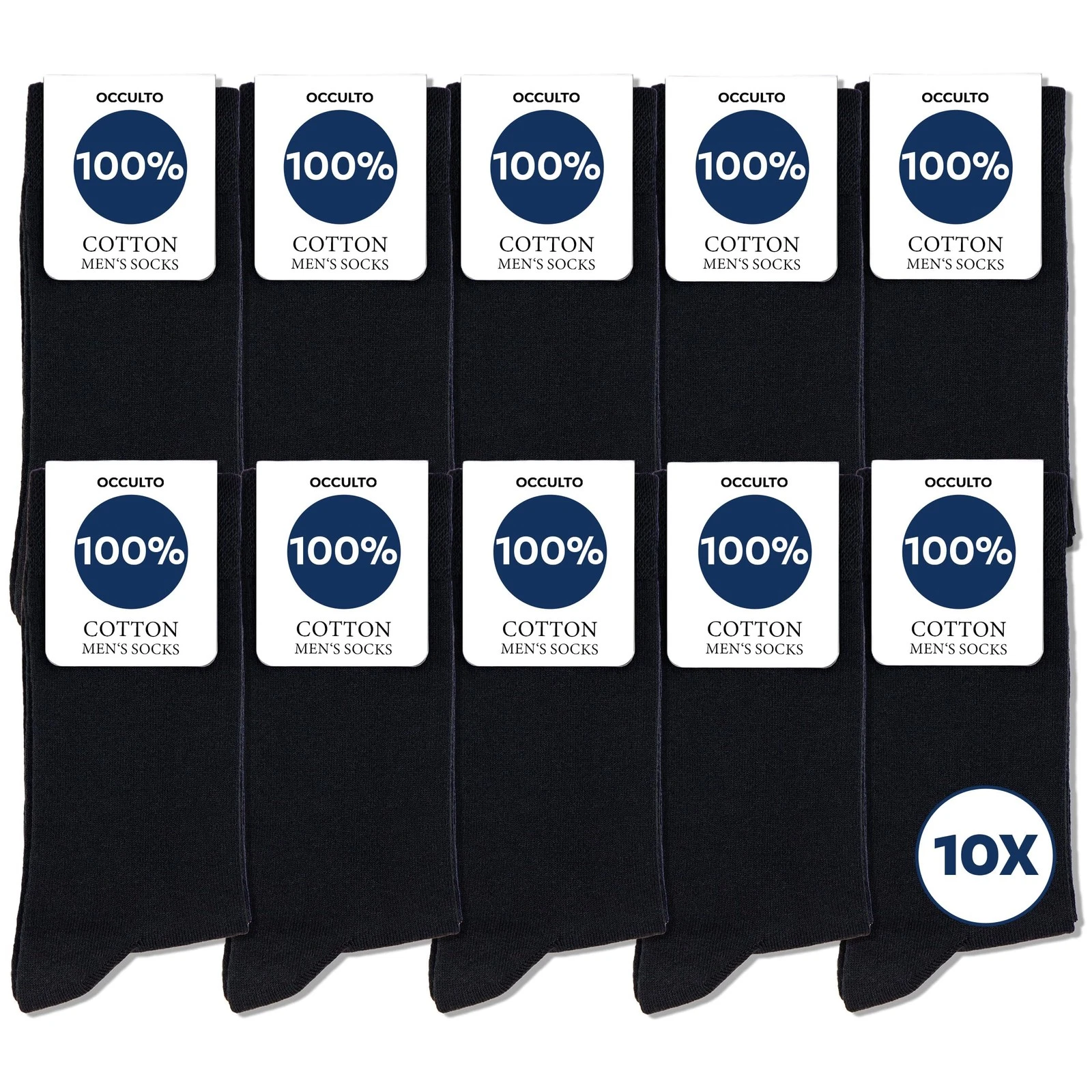 Occulto Men 100% Cotton Dress Socks Pack of 10 10-12, 10 Pairs | Black