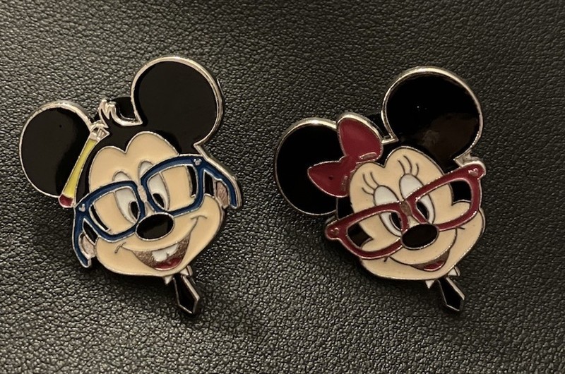 Mickey And Minnie Set Of Two Nerdy Rock Glasses Pins.